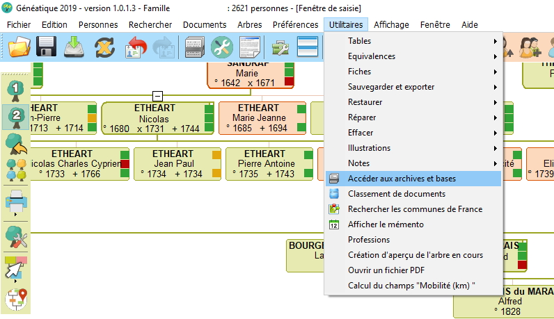 Accès à la fonction de recherche dans les archives départementales