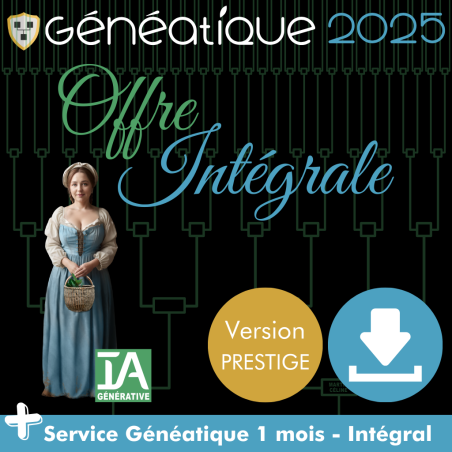 Pack Mise à Jour Généatique 2025 Prestige en téléchargement + Abonnement Intégral (Accès Insee, 3000 Crédits pour l'IA, ...)
