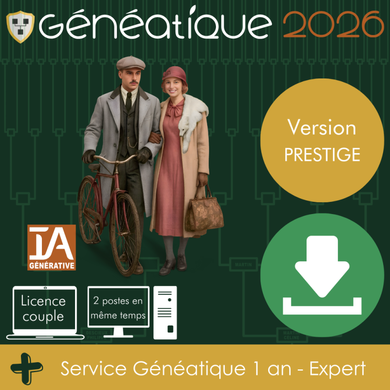 Généatique 2026 Prestige couple + service 1 an Expert Généatique 2026 Prestige couple + service 1 an Expert