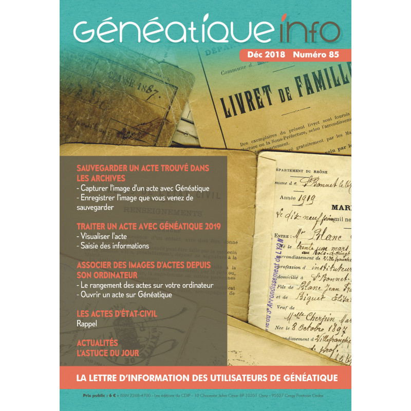 Généatique Info n° 85 en téléchargement - Ancien numéro - Décembre 2018 2019
