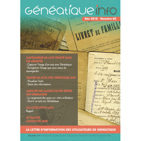Généatique Info n° 85 en téléchargement - Ancien numéro - Décembre 2018 2019