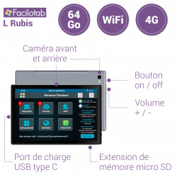 Facilotab L Rubis 2023 - WiFi/4G - 64 Go - Android 11 - Etui - Occasion - Très bon état