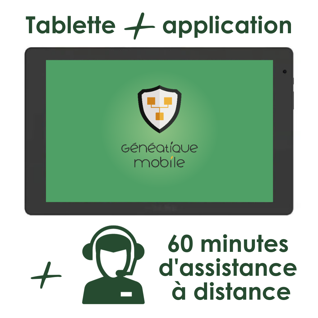 Tablette tactile préparée avec l'Application Généatique mobile - 60 minutes  d'assistance