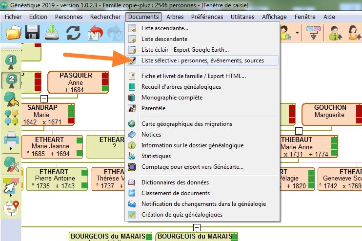 menu Lister les actes par commune