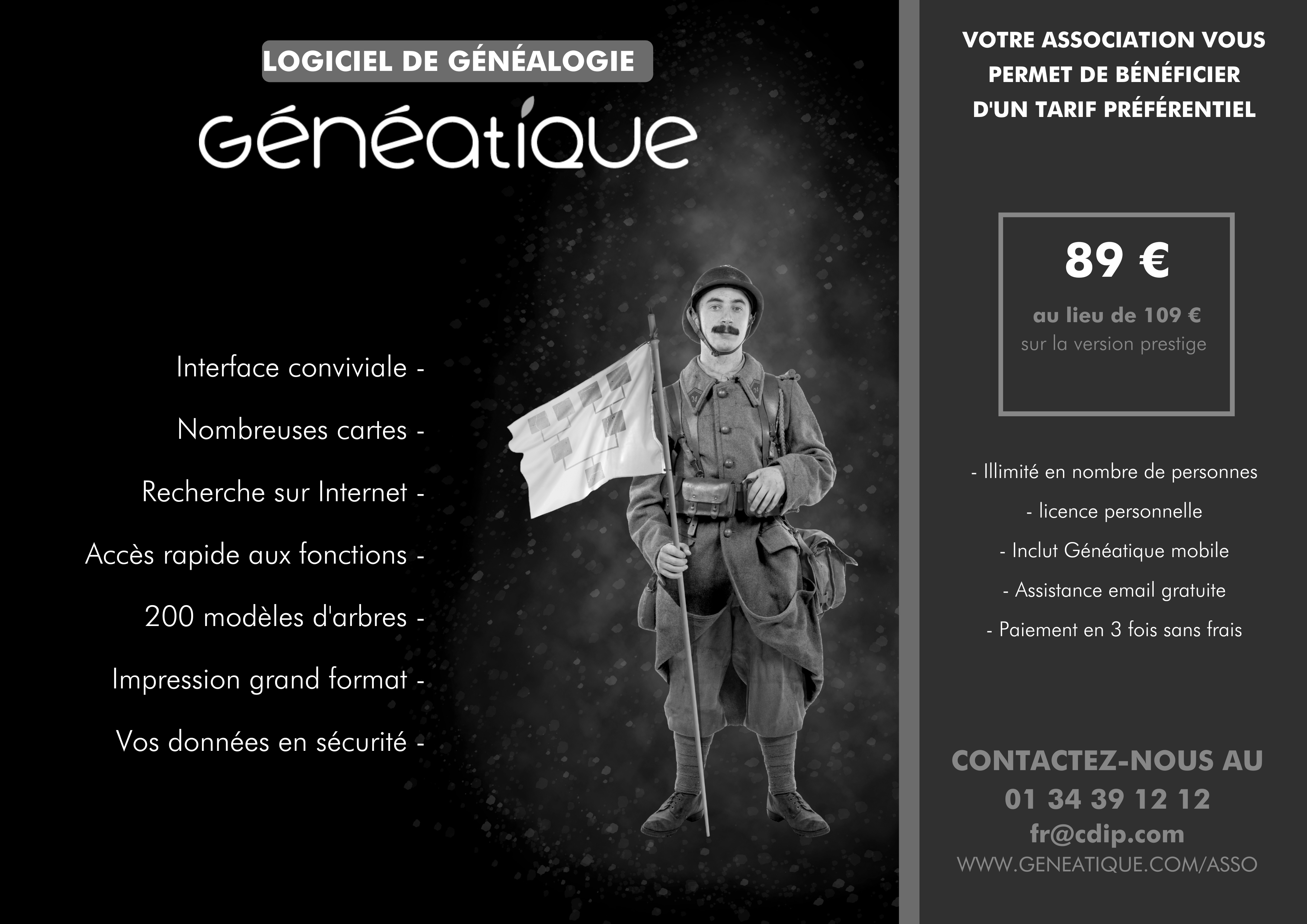 Publicité Généatique 2 Offre spéciale adhérents horizontale en Niveaux de gris