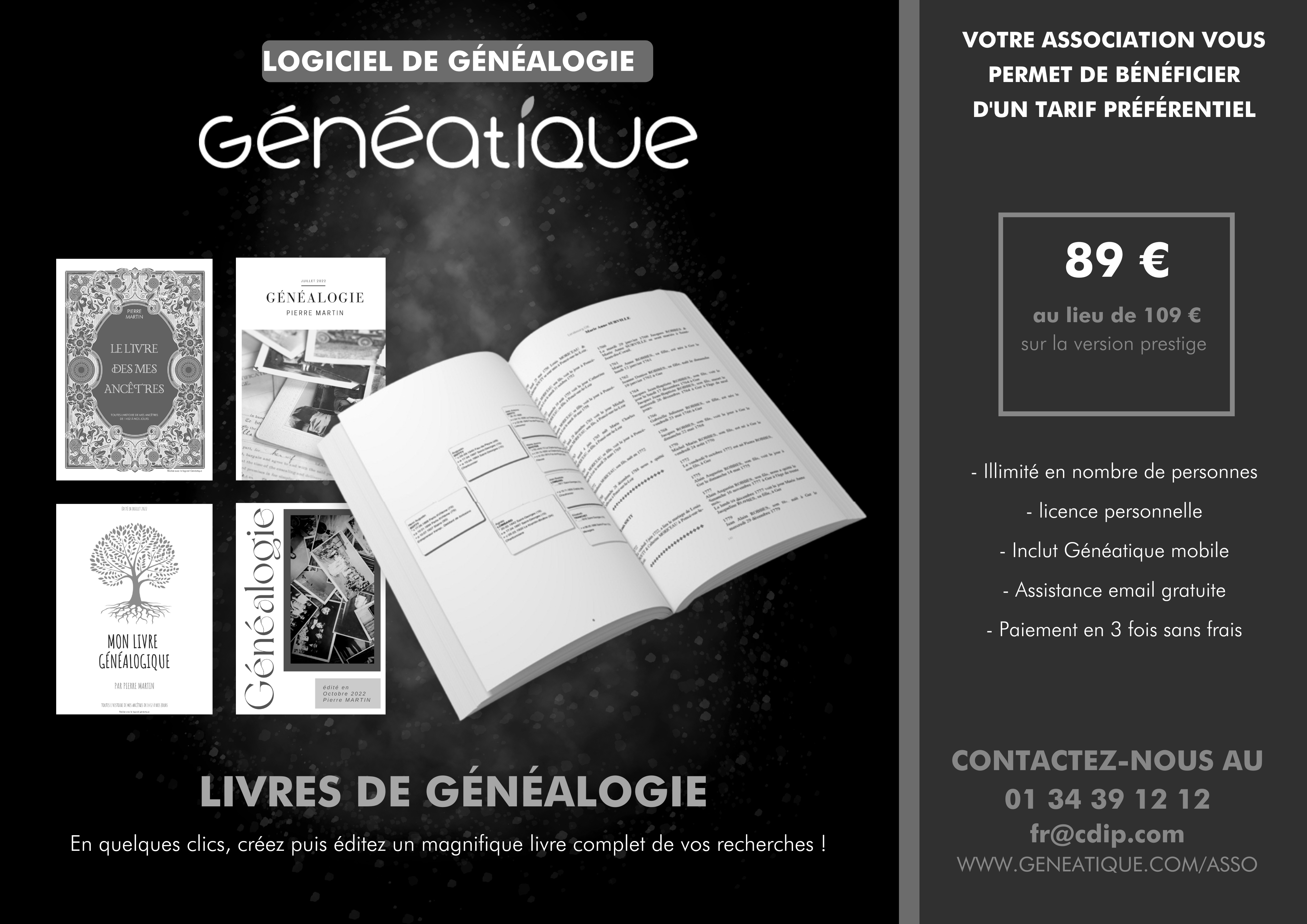 Publicité Généatique 4 Offre spéciale adhérents horizontale en Niveaux de gris