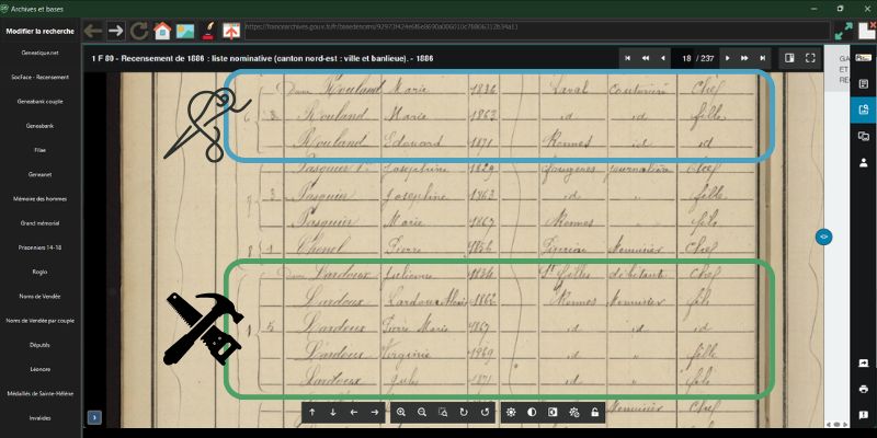 Écran de multi-recherche Généatique recensements